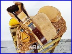 16 WESTERN HORSE HAND TOOLED TRAIL RANCH WADE ROPING LEATHER COWBOY SADDLE TACK
