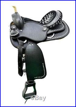 16 Western Black Printed Synthetic Leather Barrel Spot Studded Saddle