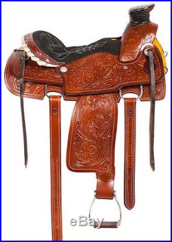16 Western Horse Saddle Leather Hand Carved Pleasure Trail Roper Cowboy Tack Set