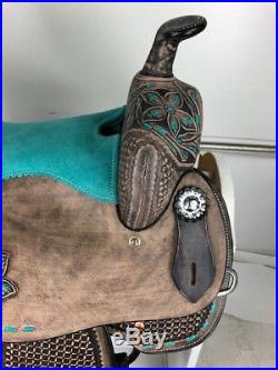 16 Western Leather Barrel Pleasure Trail Black Torquish Horse Saddle Set Tack