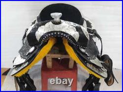 16'' black leather new western show saddle pleasure style with silver corner