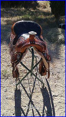 16 inch Hereford Tex Tan Western saddle with sterling silver and buckstiching