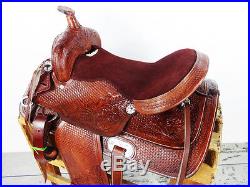 17 Brown Tooled Leather Barrel Racing Pleasure Trail Horse Western Saddle Tack