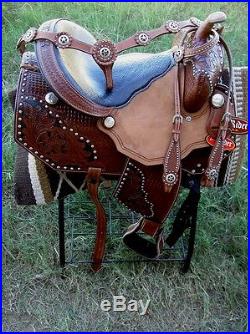 17 Horse Western Barrel Show Pleasure LEATHER SADDLE Bridle 50106