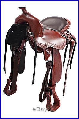17 Leather Treeless Draft Cross Barrel Horse Trail Western Pleasure Saddle Tack