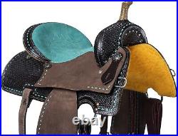 17 Western Saddle Dark Oil Roughout Turquoise Suede Seat Buckstitching