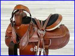 18 17 16 15 Western Padded Seat Saddle Brown Tooled Leather Trail Pleasure Horse