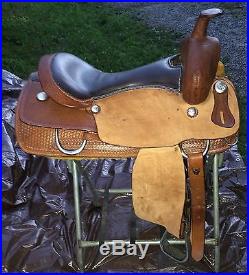 18 Western Trail Reining Pleasure Saddle Tooled Leather Medium Oil Brown SQHB