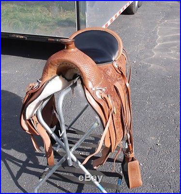 4030 New 16 leather gaited horse trail saddle full hand tooling beauty