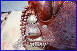 44-4 Circle Y 15 show saddle with sterling silver corner plates super nice