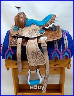 8 10 12 Med Oil +BLUE +BLIING conchos Western PONY MINI TRAIL Saddle SHOW NEW