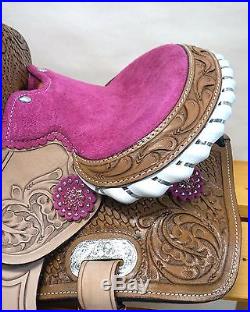 8 10 12 Youth Pony Tooled Leather Western Saddle Pink Suede Seat