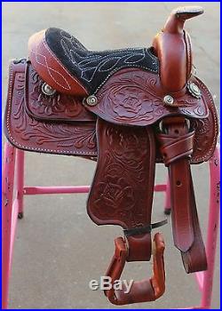 8 Kids Burgundy Western Leather Mini Pony Trail Saddle-ON SALE-GREAT LOW PRICE
