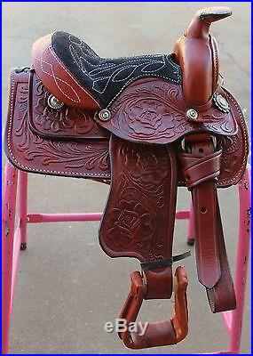 8 Kids Burgundy Western Leather Mini Pony Trail Saddle-ON SALE-GREAT LOW PRICE