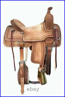ANTIQUESADDLE Western brown Cutter Leather Hand Carved Roper Ranch Saddle