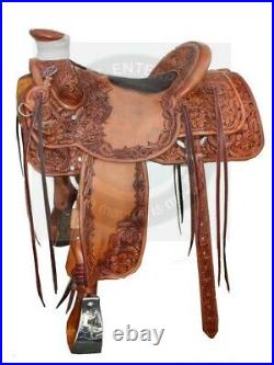A Fork Wade Tree Ranch Roping Trail Leather Western Horse Saddle, Size 16 Inches