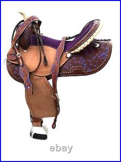 Adults Kids Pony Western Horse Barrel Saddle Leather Tack Set 10 18