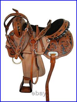 Arabian Horse Western Saddle Pleasure Floral Tooled Leather Tack Set 17 16 15