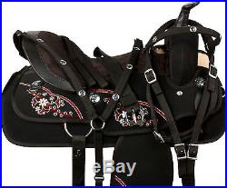 BEAUTIFUL BLACK RED 17 WESTERN SYNTHETIC PLEASURE TRAIL HORSE SADDLE TACK SET