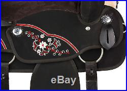 BEAUTIFUL BLACK RED 17 WESTERN SYNTHETIC PLEASURE TRAIL HORSE SADDLE TACK SET