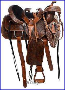 BEAUTIFUL HAND TOOLED WESTERN TRAIL COMFY LEATHER HORSE SADDLE 15 16 17 18 in