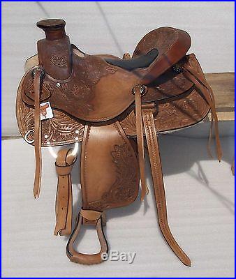 BIG HORN 17 LEATHER WESTERN SADDLE WADE ROPING PLEASURE RANCH SADDLE