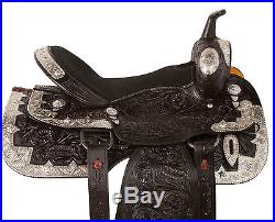 Black Western Show Parade Silver Horse Leather Saddle Tack Set 16 17 18