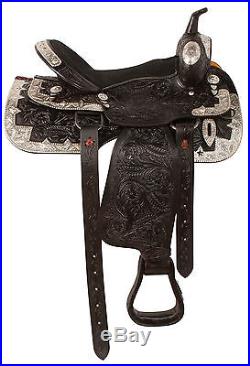 Black Western Show Parade Silver Horse Leather Saddle Tack Set 16 17 18