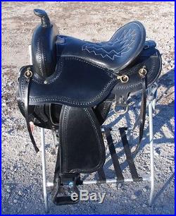 BLACK leather 16 draft horse trail saddle 10 gullet by Frontier the best