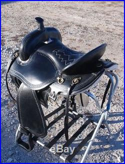 BLACK leather 16 draft horse trail saddle 10 gullet by Frontier the best