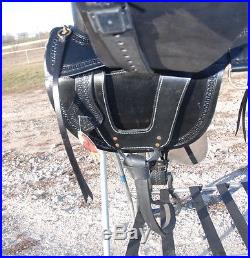 BLACK leather 17 draft horse trail saddle 10 gullet by Frontier the best