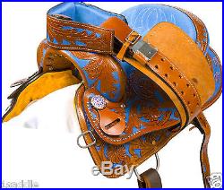 BLUE WESTERN BARREL SADDLE 15 16 RACING PLEASURE TRAIL LEATHER HORSE SHOW TACK