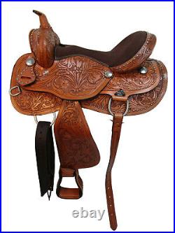 Barrel Pleasure Trail Western Floral Tooled Leather Horse Saddle Studded Carved