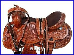 Barrel Pleasure Trail Western Floral Tooled Leather Horse Saddle Studded Carved