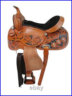 Barrel Racing Saddle Western Horse Cowgirl Tooled Leather Pleasure Tack 15 16 17
