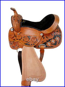 Barrel Racing Saddle Western Horse Cowgirl Tooled Leather Pleasure Tack 15 16 17
