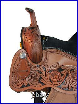 Barrel Racing Western Saddle 15 16 17 Floral Tooled Cross Concho Leather Tack