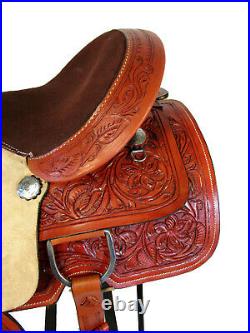 Barrel Saddle Custom Made Leather Pleasure Horse Racing Tooled Leather 15 16 Set
