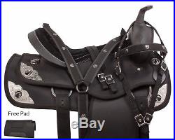 Beautiful Black Western Pleasure Trail Synthetic Horse Saddle Tack Set Pad
