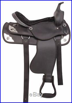 Beautiful Black Western Pleasure Trail Synthetic Horse Saddle Tack Set Pad