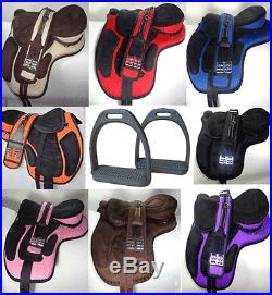 Beautiful Colorful Synthetic Treeless Horse Saddle with Girth and Stirrups