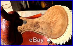 Billy Cook 16 roping saddle, rawhide cantle and stirrups, 27 inch skirt VG Cond