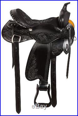 Black Gaited Western Pleasure Trail Horse Leather Saddle Tack Set 16 17 18