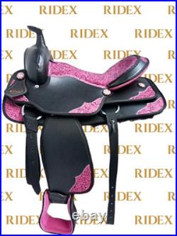 Black Synthetic Pink Patch Western Horse Saddle With Tack Set For Horse F/Ship