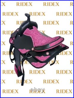 Black Synthetic Pink Patch Western Horse Saddle With Tack Set For Horse F/Ship