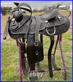 Black Western Argentinian Leather Horse Pleasure Saddle Free Tackset 15 to 18