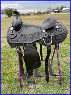Black Western Argentinian Leather Horse Pleasure Saddle Free Tackset 15 to 18