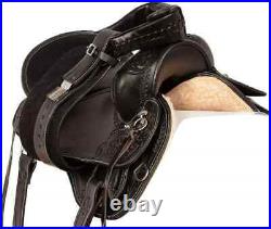 Black Western Horse Saddle Hand Tooled Leather Horse Tack Saddle 12To18 inches