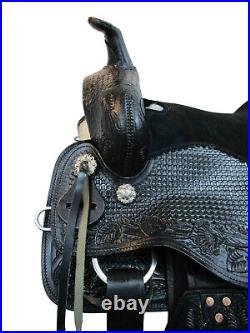 Black Western Saddle Barrel Racing Basket Tooled Leather Used Tack 15 16 17 18