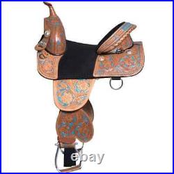 Blue Floral Paint Treeless Western Leather Barrel Horse Saddle Set Size 14- 16